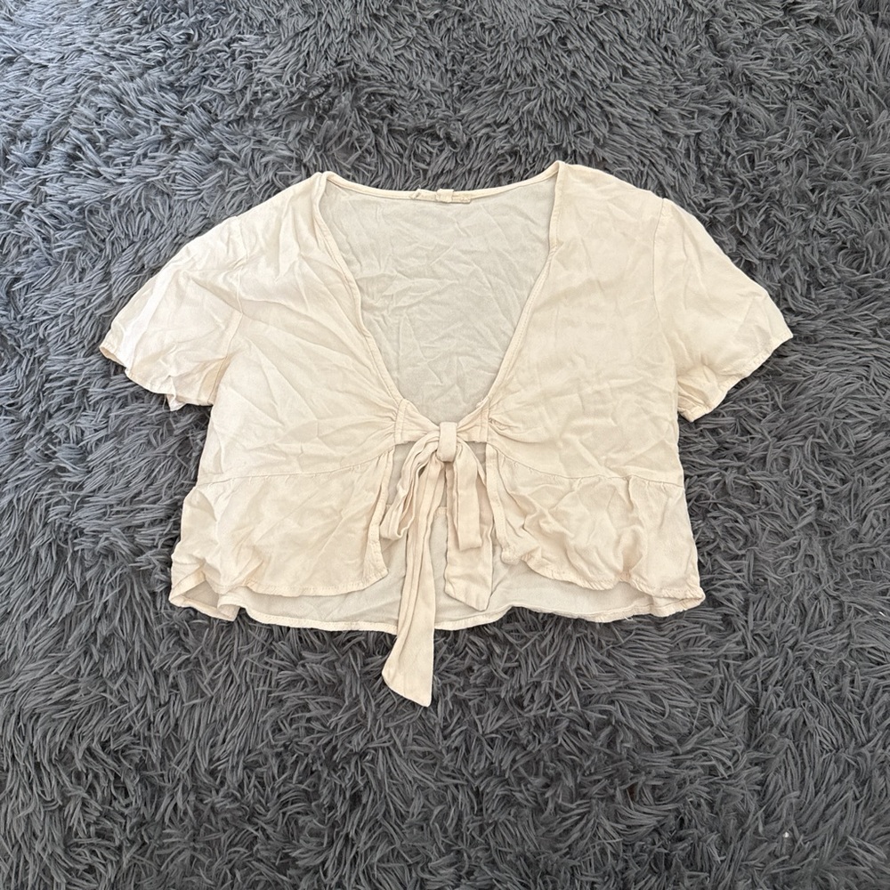 cream tie front top